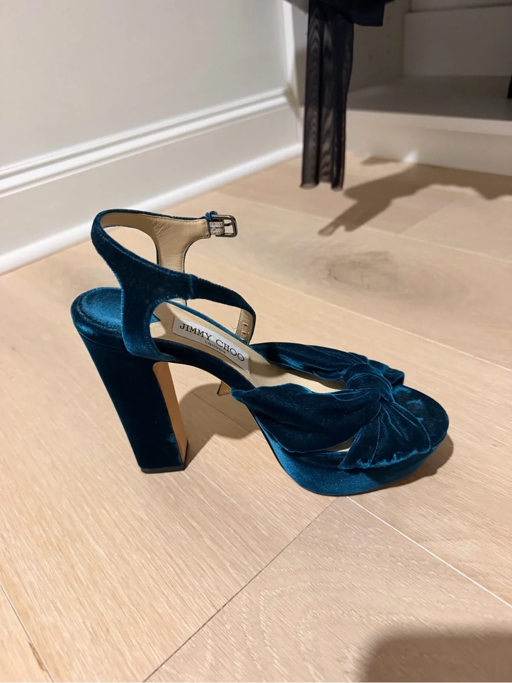 Jimmy Choo Green Velvet Knotted Platform Sandal